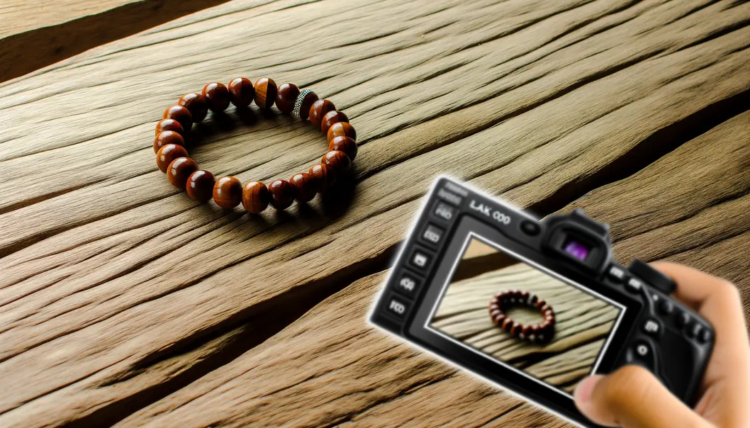 Vòng tay gỗ gụ Lào trên nền gỗ tự nhiên