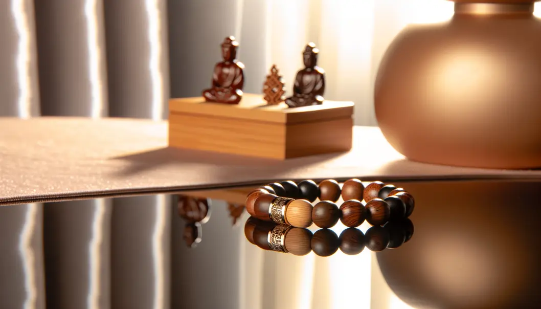 Vòng tay gỗ Sưa cùng các vật phẩm phong thủy khác.