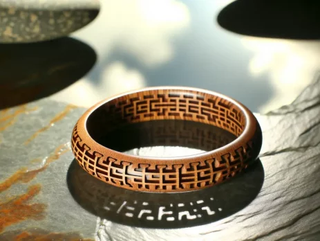 Chiếc vòng tay gỗ cẩm lai vân đẹp trên nền đá phong thủy