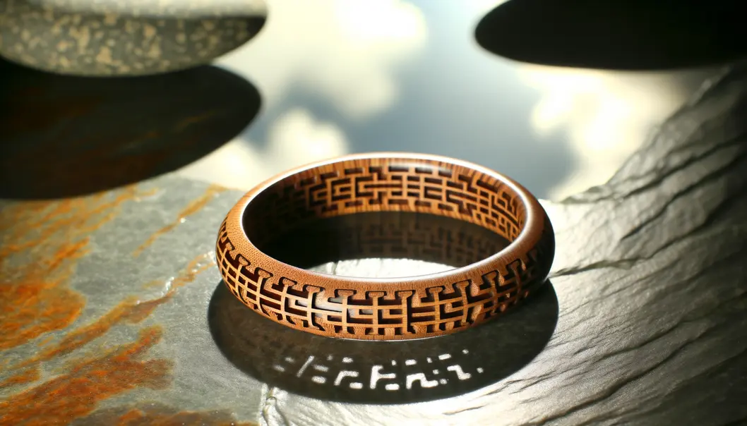 Chiếc vòng tay gỗ cẩm lai vân đẹp trên nền đá phong thủy