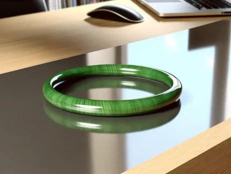 Chiếc vòng gỗ bách xanh trên bàn làm việc đẳng cấp, phản ánh sự tinh tế.