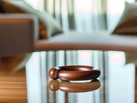 Chiếc vòng tay gỗ phong thủy được bố trí trong một không gian nội thất sang trọng.