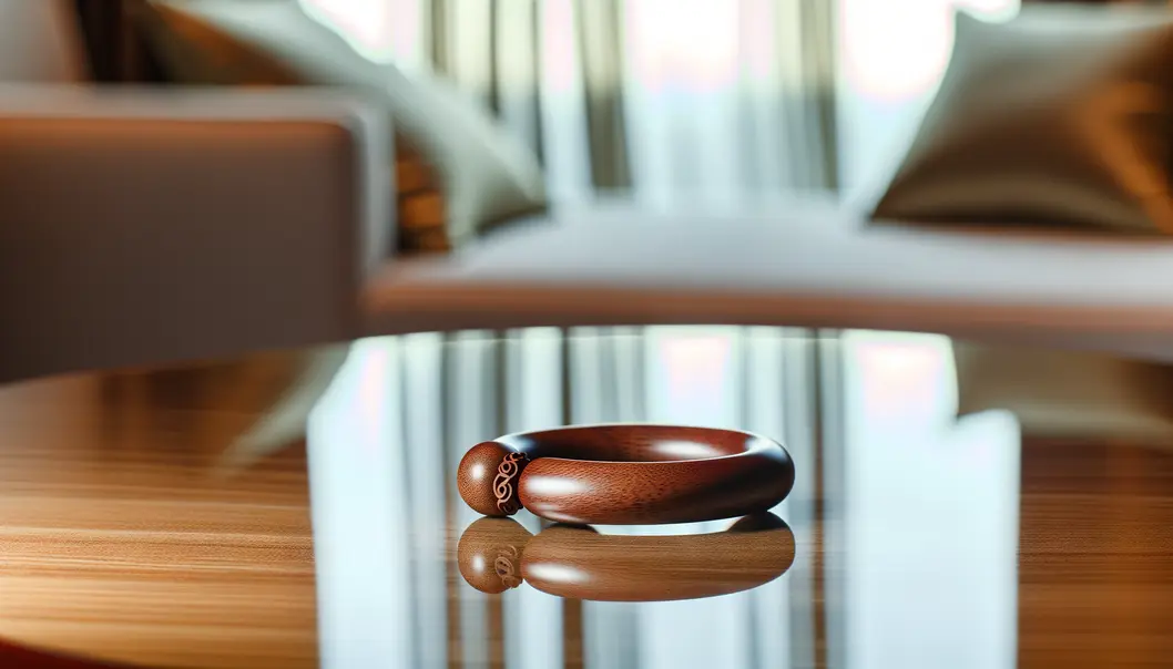 Chiếc vòng tay gỗ phong thủy được bố trí trong một không gian nội thất sang trọng.